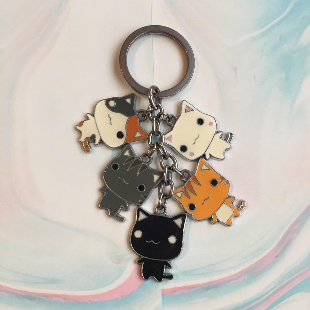 Enamel Cat Charm Keychain
